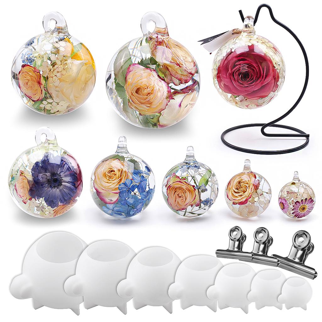 DIY Crystal Epoxy Resin Sphere Mold 3D Multi Size Desktop Ornamental Crafts Making Kit Perforated Ball Hanging Bracket Mirror Si