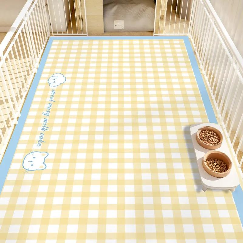 Pet Waterproof Carpet Cat Dog Eating Mat Blue Plaid Pvc Leather Non-slip Floor Mats Cute Sweet Home Decoration Rug for Kitchen