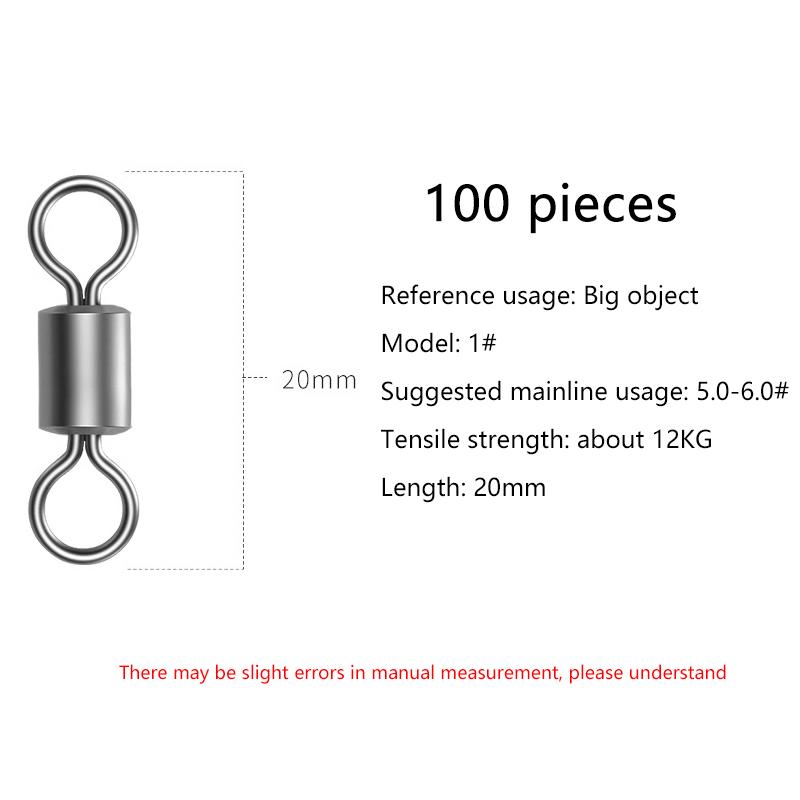 100Pcs Fishing Swivels Stainless Steel Rolling Barrel Swivels Fishing Line Connector Micro Swivel Fishing Lure Solid Ring Swivel