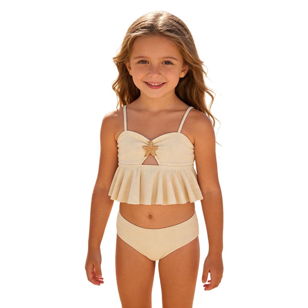 Girls Color Block Two-Piece Bikini Set for Summer Beach Vacation