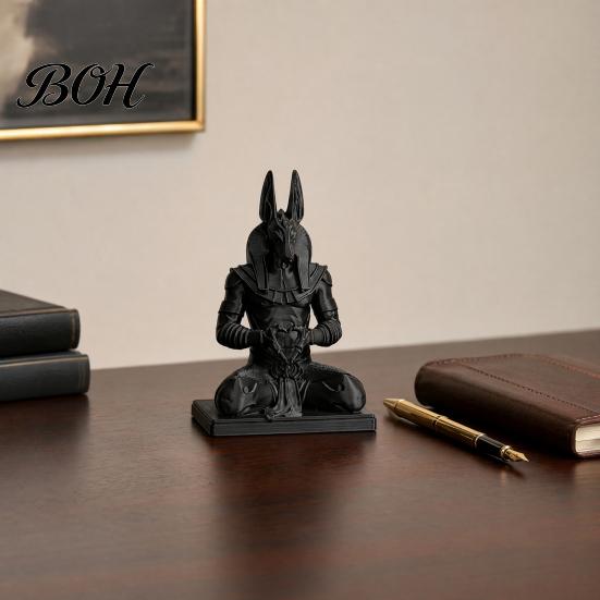 Desktop Anubis Sculpture Figurine, 3D Printed Egyptian God Statue Meditating with Heart Decor Hands, Mythical Desk for Home Office, Collectible