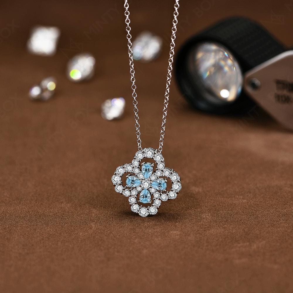 Silver Moissanite Diamond Loop Full Motif Pendant Clover Diamond White Gold Necklaces for Women Girls Jewelry Gift