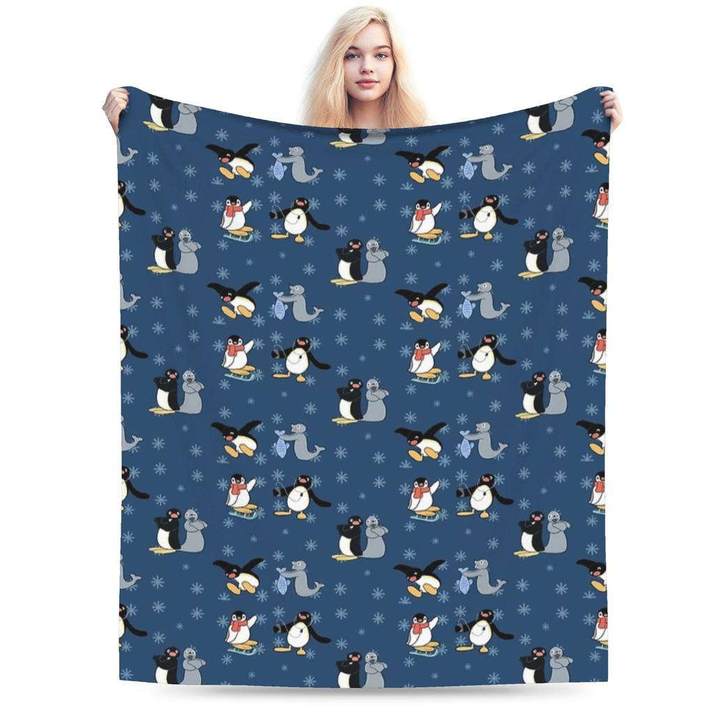 Warme Decke Junge Mädchen Picknick Pinguine Niedlich Überwurfdecke Flanell Tagesdecke für Sofa Bett Flauschige Sofabettdecke