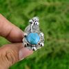 Natural Copper Arizona Turquoise Sterling Silver Stackable Artisan Flower Ring
