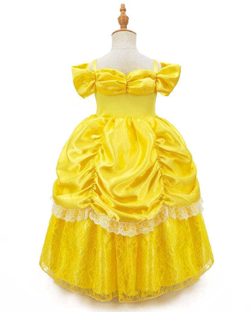 Princess Bell Kids and the Beast Dress Luxurious Kids Yellow Stage Birthday Present [CQDY] Dress, Children's Dress, (Beauty + Tiara, etc.), 7-piece