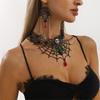 Steampunk Gothic Spitzen-Choker-Halskette Strass-Ohrringe Halloween-Kostüme Schmuck Damen für Hochzeit Cosplay-Party