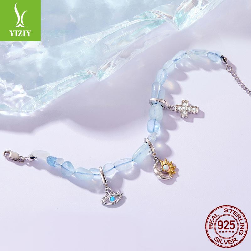 Opal Devil Eye Pendant Opening And Closing Button Head Personalized S925 Sterling Silver Bracelet Beaded Accessories