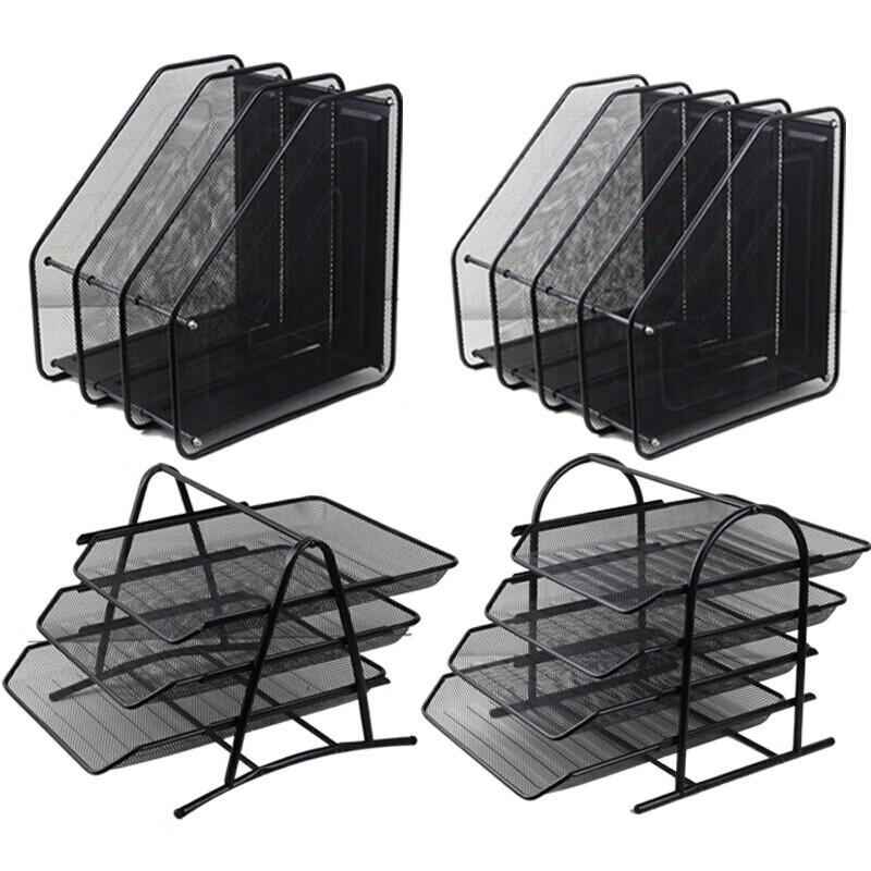 Black 3-Tier Metal Mesh Desktop File Organizer