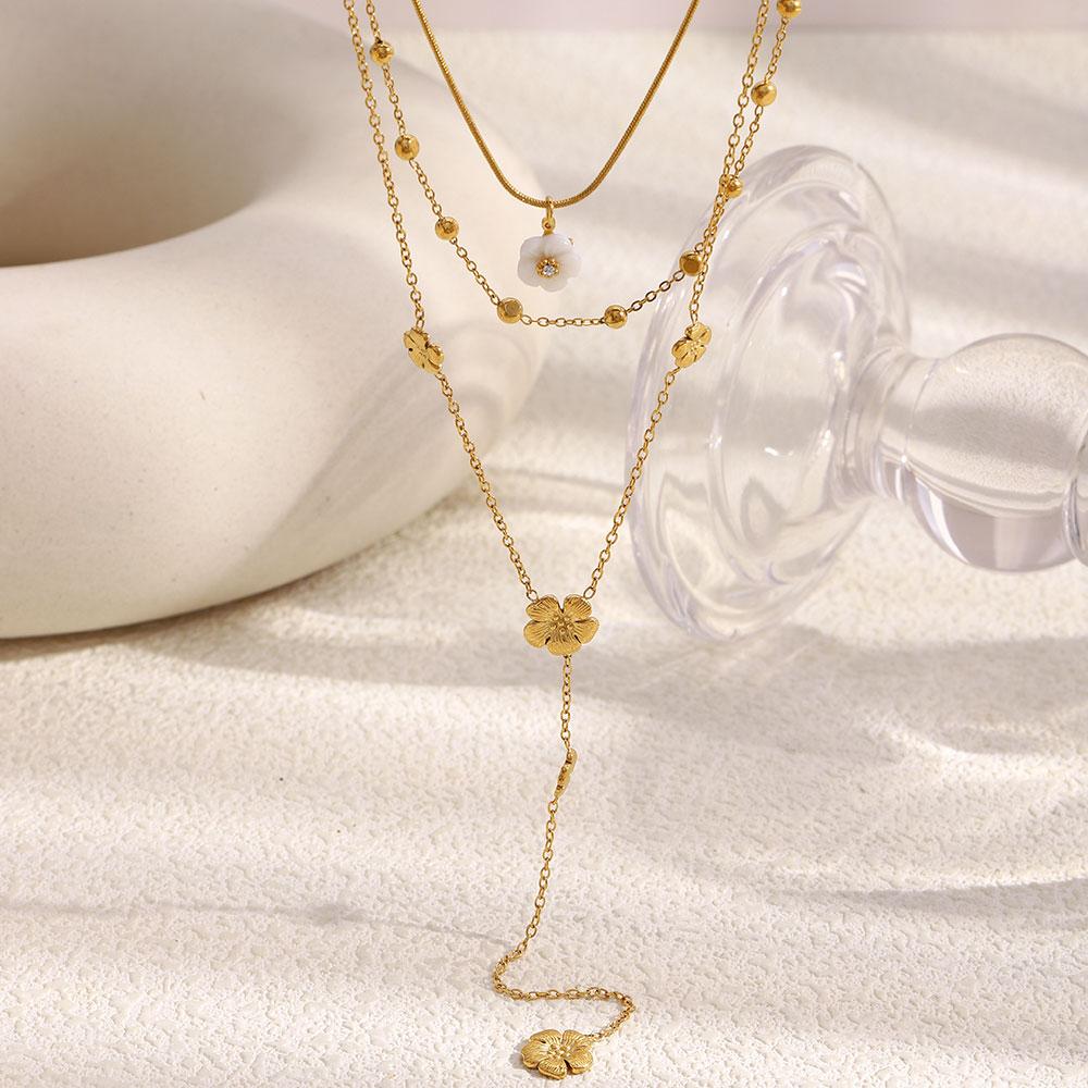 MamacitaSlay 316L Stainless Steel Zircon Multilayer Flower Necklace 18K Gold Plated Waterproof Jewelry Women's Elegant Necklace