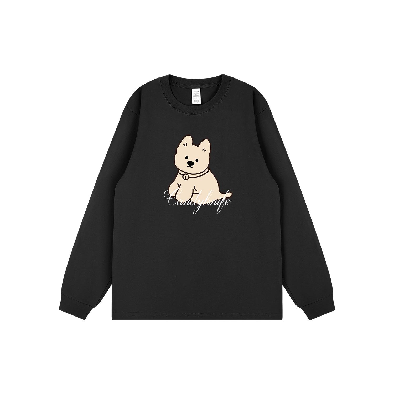 

Adorable Cartoon Puppy Korean-Style Long-Sleeve Cotton T-Shirt 2X-Large чёрный