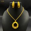 24K Gold Alloy Two-Piece Jewelry Set Indian Dubai Wedding Accessories Sand Gold Twisted Geometric Necklace Earrings for Unisex