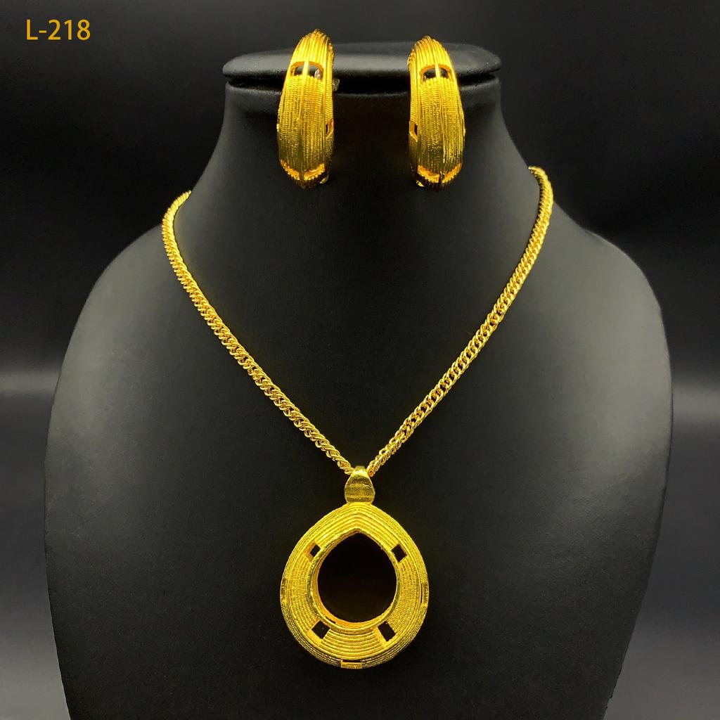 24K Gold Alloy Two-Piece Jewelry Set Indian Dubai Wedding Accessories Sand Gold Twisted Geometric Necklace Earrings for Unisex