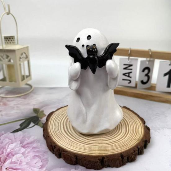 Spooky Ornament, Bat Pumpkin Ghost Model Halloween Decoration, Resin Ghost Figurine for Home Desktop Garden Holiday Decor