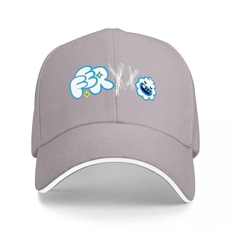 FR X K Logo Baseball Cap Black with Blue and White Graphic Design Stylish Urban Streetwear Accessory for Unisex and Women