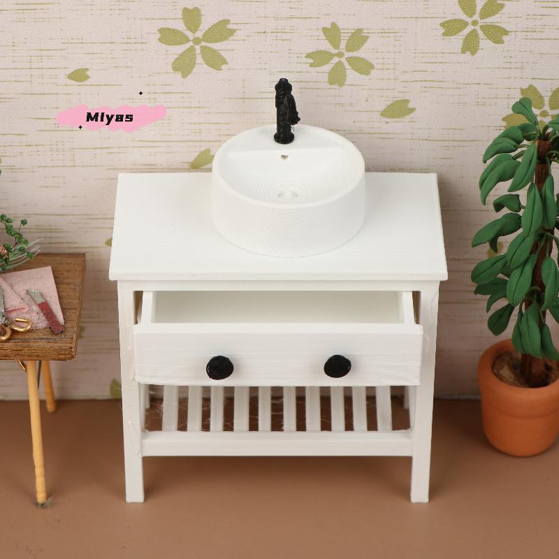 1/12 Scale Dollhouse Sink Cabinet Model - Bathroom Furniture Decoration for Dolls House Living Scene Ornament Toy for Girls