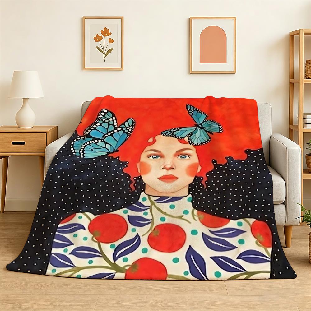 Flower girl hairstyle art painting Throw 240g Flannel Blanket Lightweight Soft Skin-friendly Summer Thin Throw Blanket