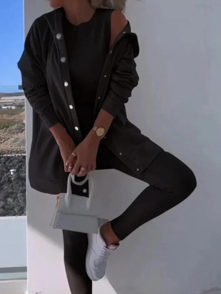 Dámský kardiganový set s kapucí, s topem bez rukávů a legínami, ležérní outfit na jaro a léto