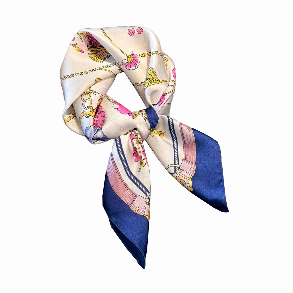 70Cm Silk Scarf Women'S French Elegant Small Floral Print Scarf Small Square Scarf With Headscarf