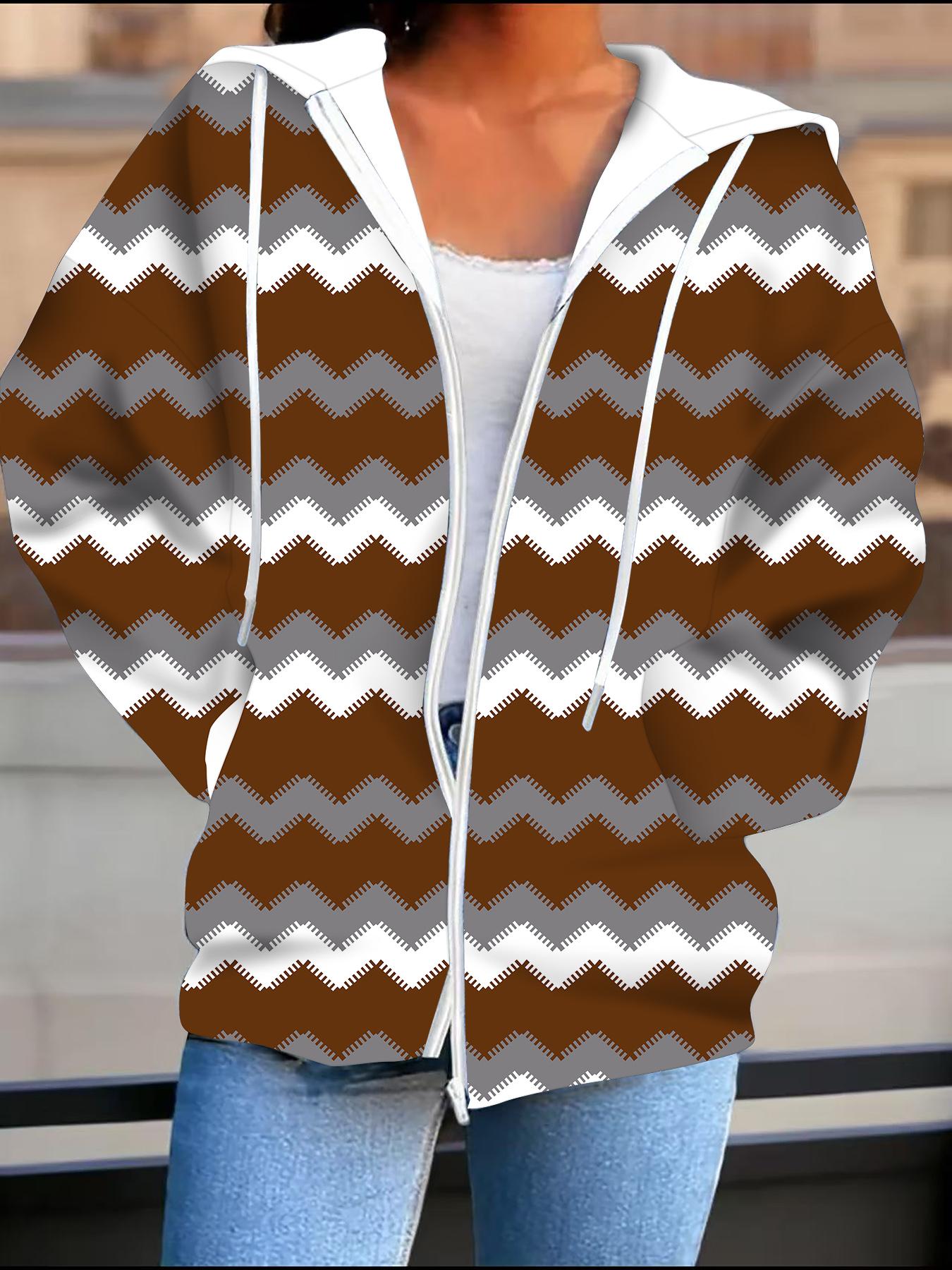 

Geometry 3D Printed Hooded Cardigan Plus Size Autumn Winter Retro 1XL коричневый