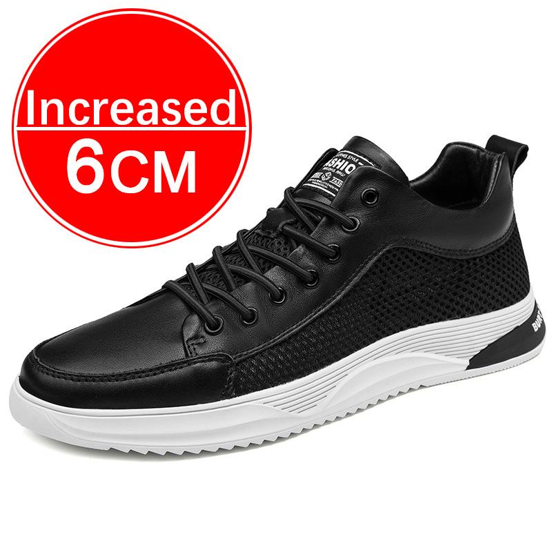 Genuine Leather Men Skataboard Shoes Elevator 6/8CM Height Increase Sports Hollow Breathable Sneakers Heightening Shoes