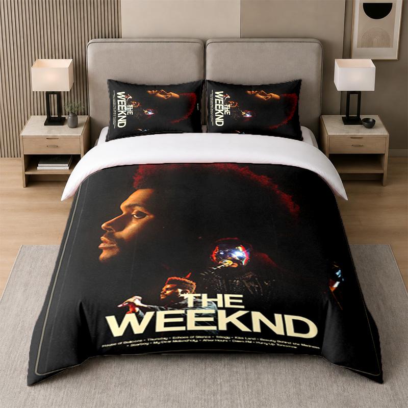 3dílná sada povlečení, The Weeknd 1 povlak na přikrývku a 2 povlaky na polštář, Tištěná dekorace na postel pro pokoj pro hosty
