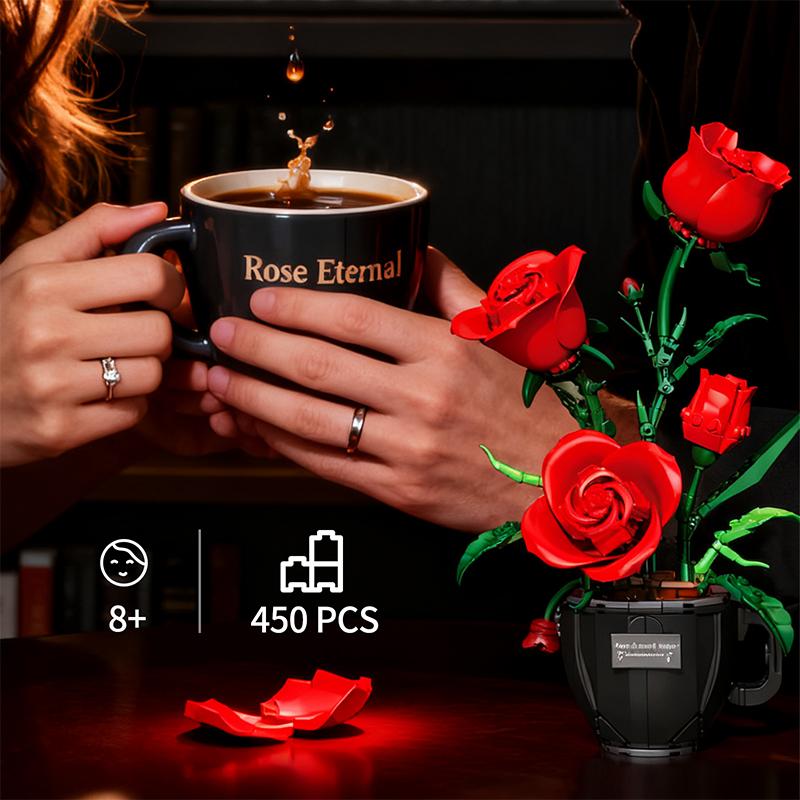 Creative Flower Set with Coffee Cup Vase Building Block DIY Daisy Collection Home Decor Sets For Valentines Christmas Day Gifts