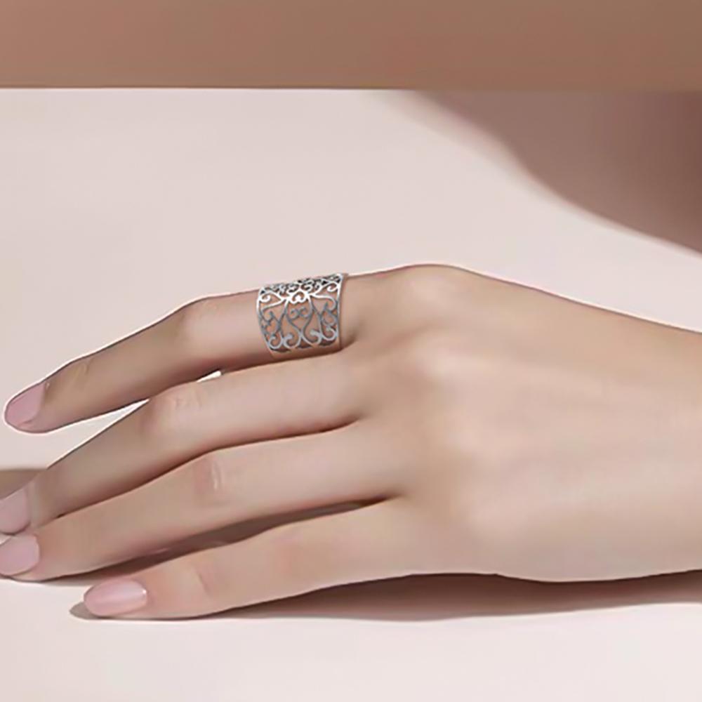 Vintage Filigree Flower Ring Women Open Adjustable Stainless Steel Aesthetic Rings Jewelry Wedding Engagement Gift