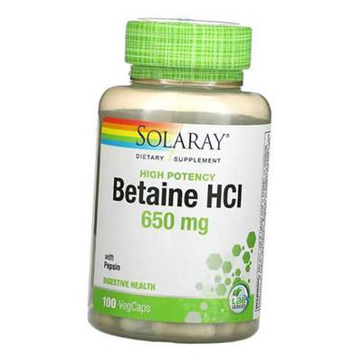 בטאין הידרוכלוריד עם פפסין, Betaine HCL with Pepsin 650, 100 כמוסות צמחיות (72411001)