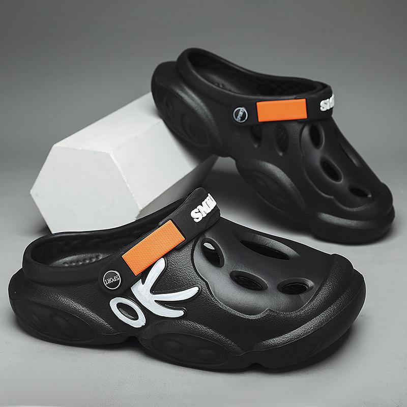 Large Size Men'S Bag Head Slippers Casual Outer Wear Trend Hole Shoes Thick Sole Heightening Non-Slip Sandals Men