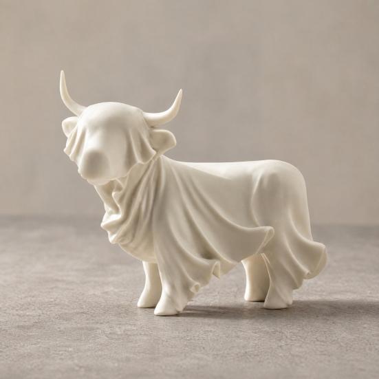 Höghållfast PLA Skulptur 3D-printad Highland Ko Spökstaty, Halloween Yaktjur Figur, Keramisk Textur Figur Minimalistiskt Djur för Hemmet