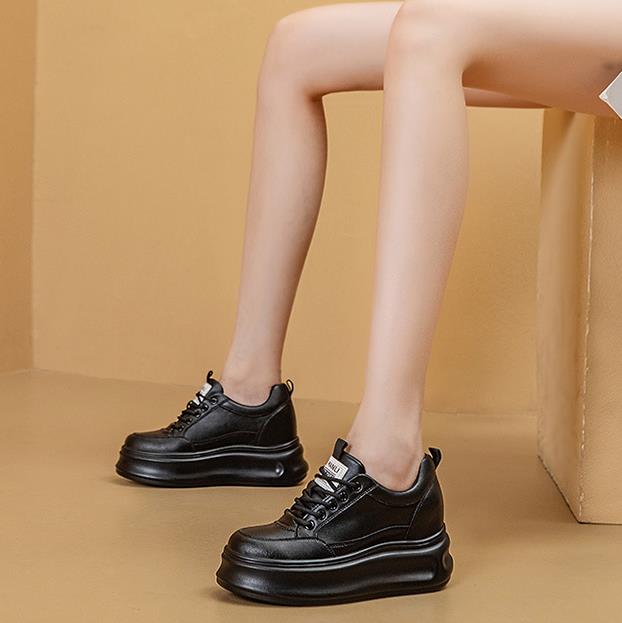 Fashion 2025 Summer Genuine Leather Platform Wedge Shoes 8cm Air Mesh Chunky Sneakers Breathable New Fashion Women Spring Autumn Pumps