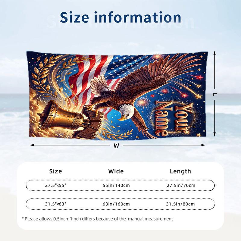 American Patriotic Theme Beach Towel Personalized Custom Name & Text Soft Quick Dry Beach Towel for Swimming Travel