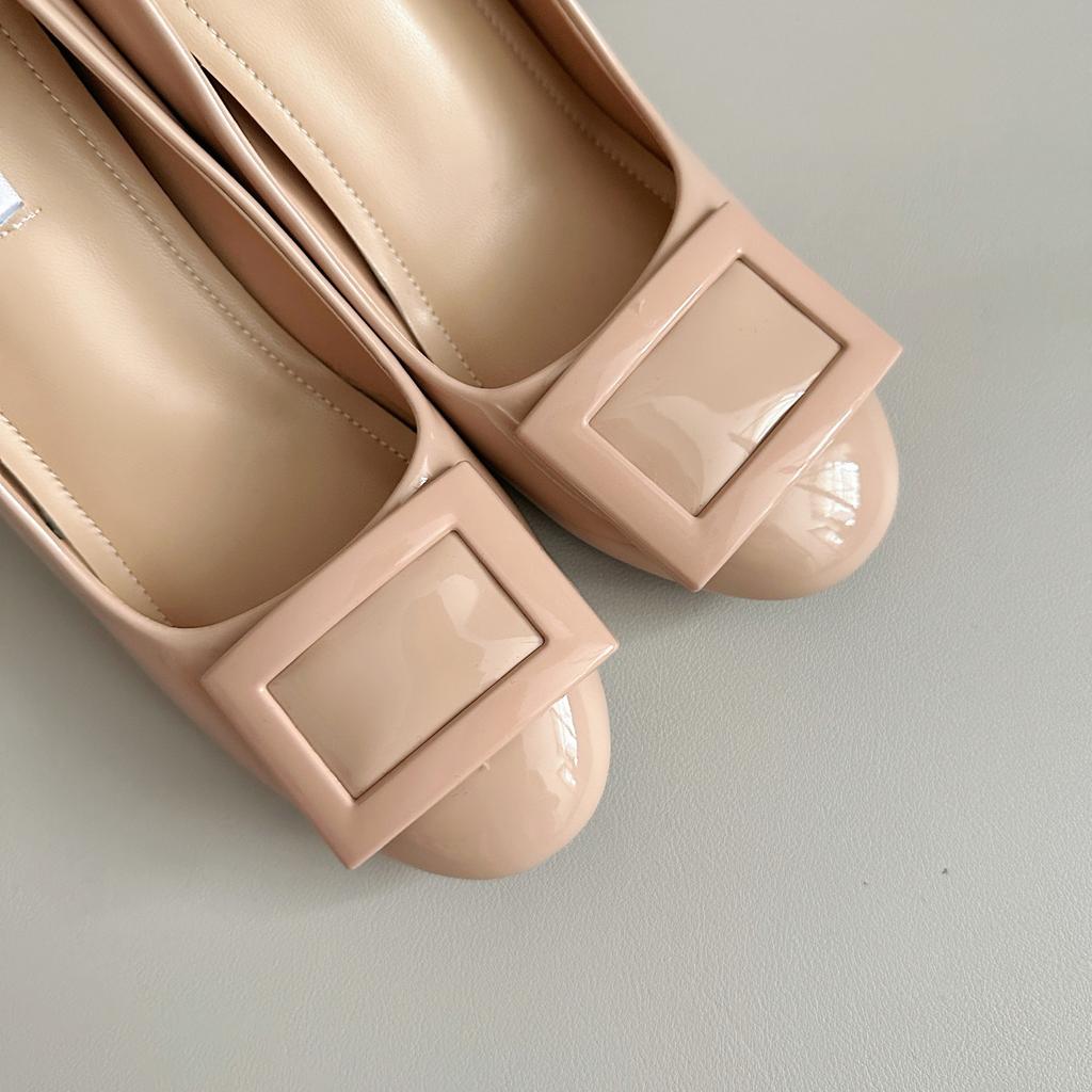 Nude thick heel plus inner increase of 9 cm classic paint buckle temperament light mouth patent leather thick high heel single shoes women