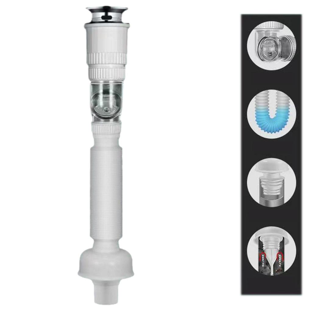 Bathroom Sink Drain Set 2 in 1 Flexible Drainage Pipe for Hotel Kitchen Home White