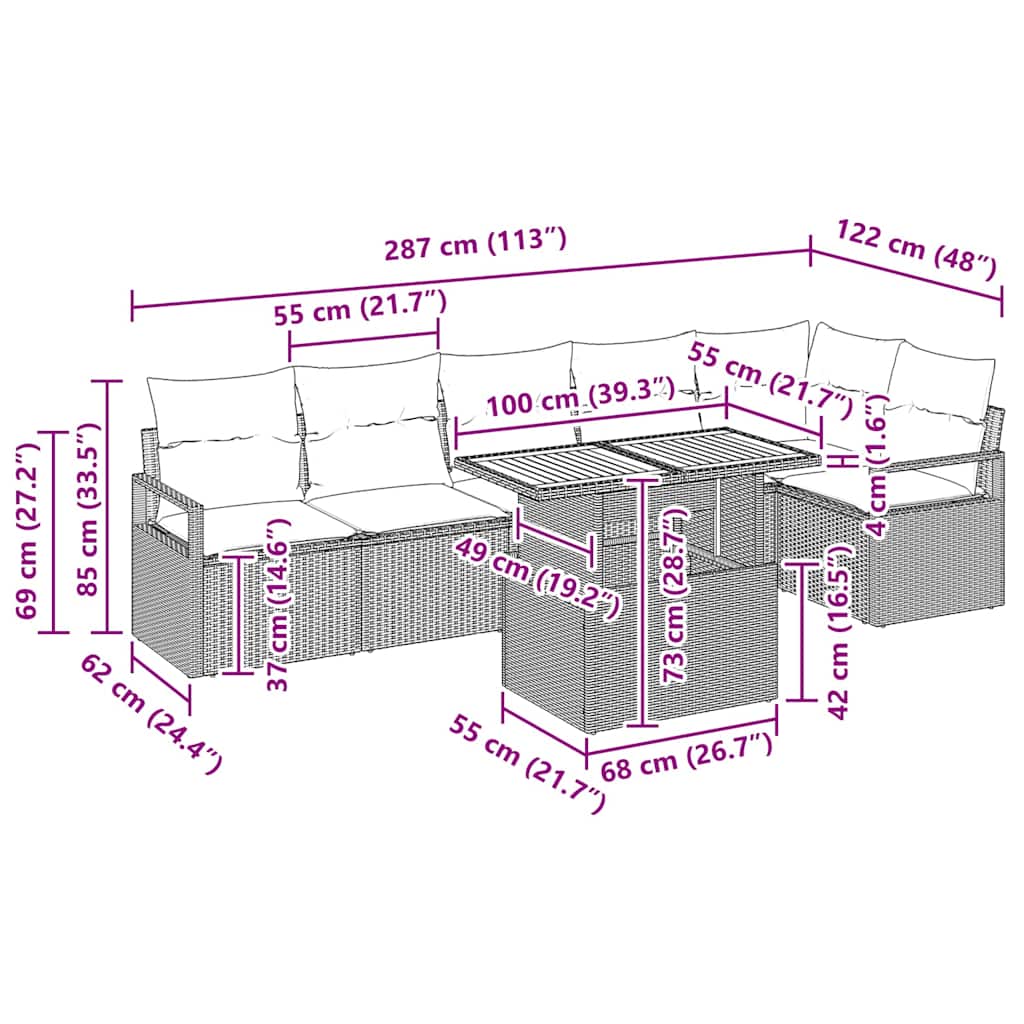 Garden Dining Set with Cushions 7 pcs Beige and Grey