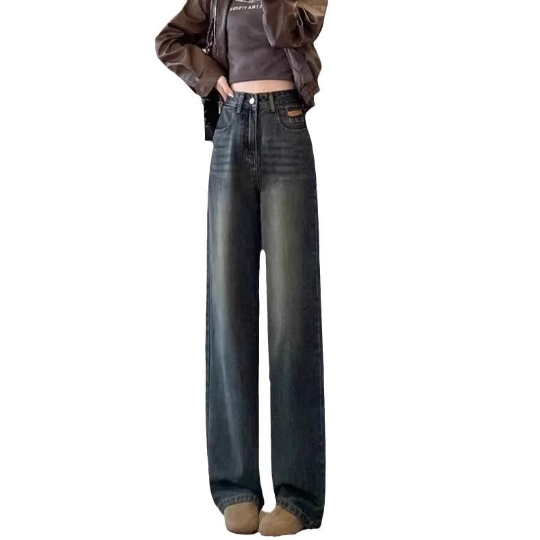 Women's High-Waisted Retro Wide-Leg Jeans - Autumn/Winter 2024 Collection, Loose Fit, Straight-Leg Design