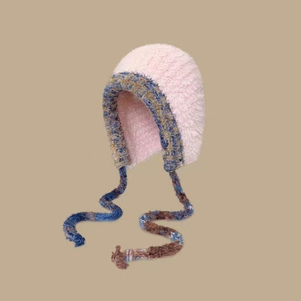 Plush Knitted Y2k Drawstring Hat New Design Pullover Beanie Hat Winter Crossbody Bag-hat  Women