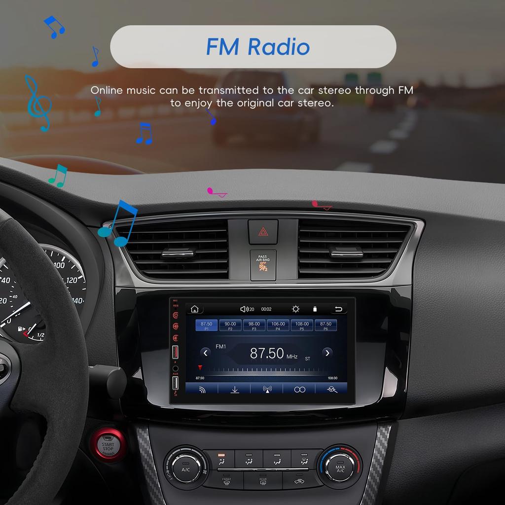 Double Din Wireless Carplay Android Auto Car Stereo, 7" IPS Touch Screen Car Audio