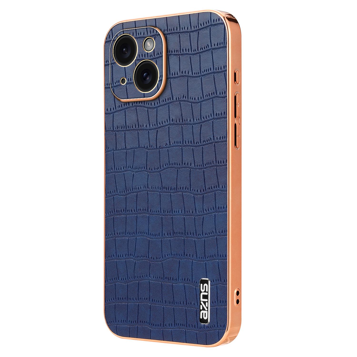 

For iPhone 14 Plus Case Crocodile Texture PU+TPU Shockproof Phone Cover Blue