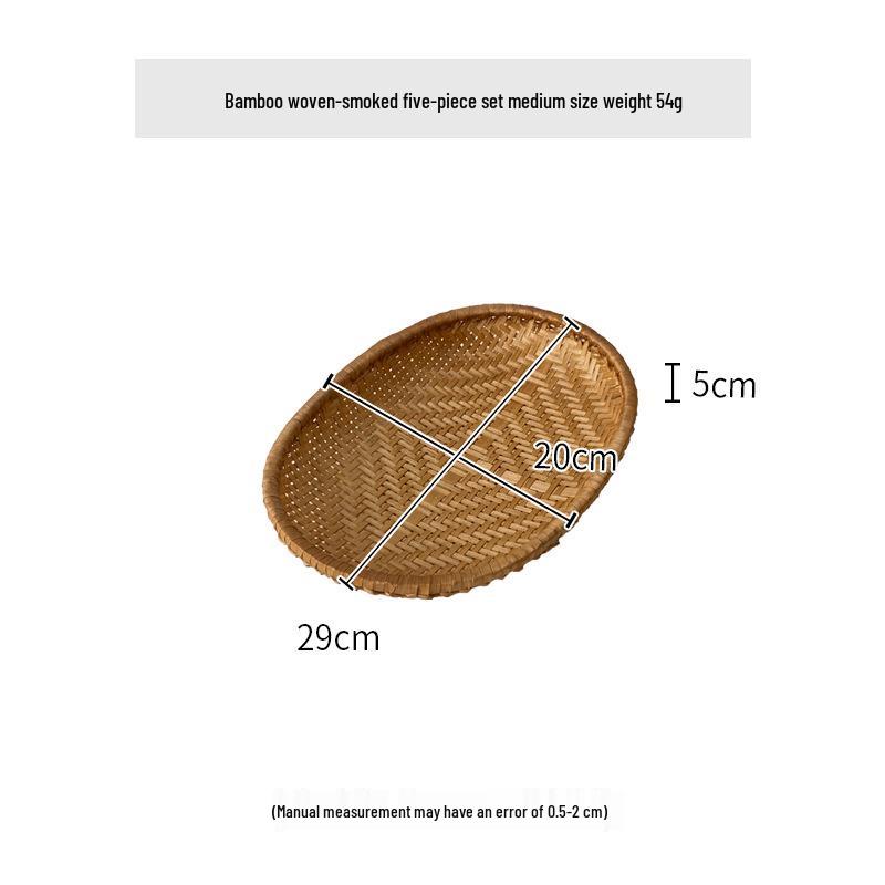 Smoked Bamboo Oval and Round Basket Set: Storage, Sieving, Winnowing, and Fruit or Bun Presentation