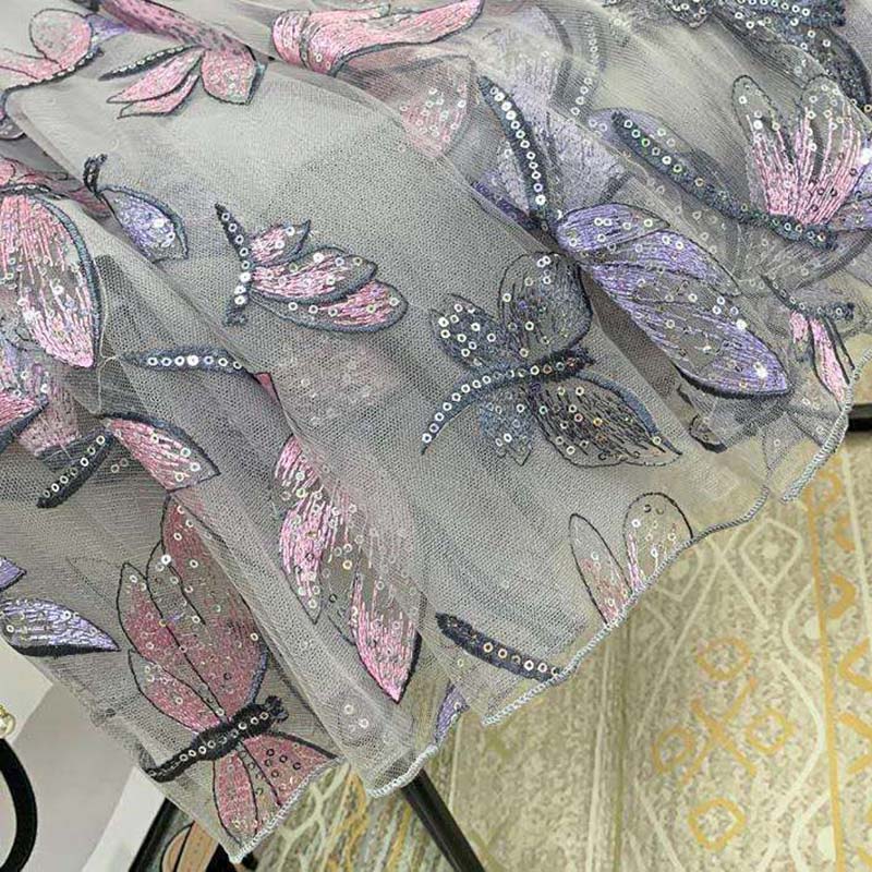   Women Summer Sequin Embroidered Mesh Skirt Loose Thin Casual Double Layer Skirt