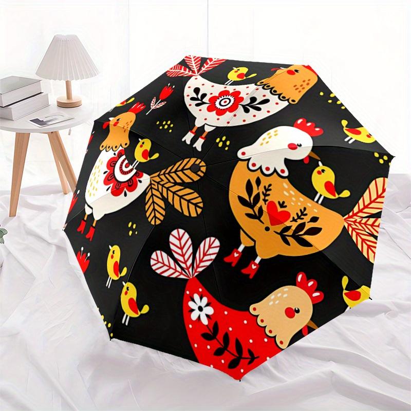 1pc Chickens Flowers Auto Open/close, All-Season Portable Folding Umbrella for Women & Men, Travel, Everyday, Formal Events - Compact Luxury Parasol,