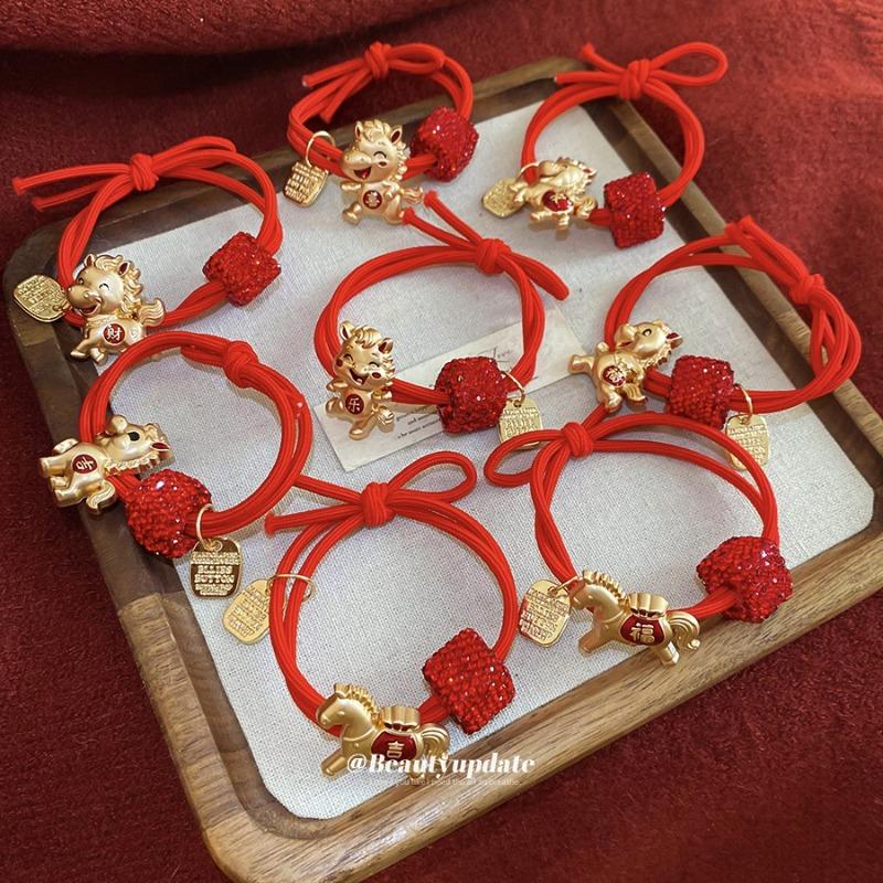 Natal year pony elastic hair band new Chinese retro temperament headrope ponytail hair rope light luxury high-end hair accessories women