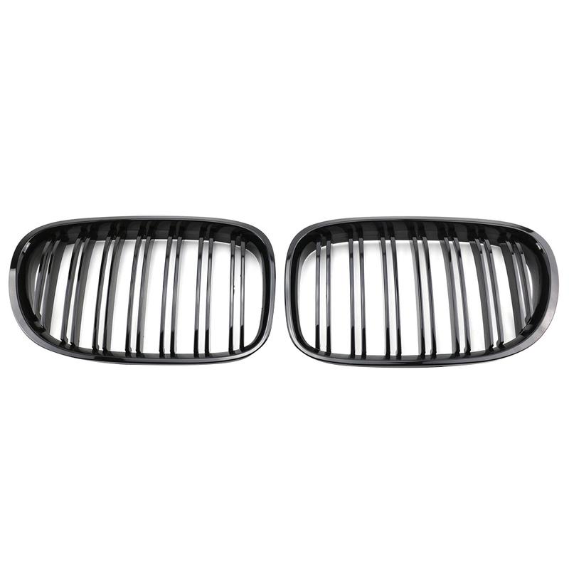 2-linjiga främre stötfångargaller njurracinggrill blanksvart för BMW F01 F02 F03 F04 740I 750I 7-serien 2009-2015 Biltillbehör