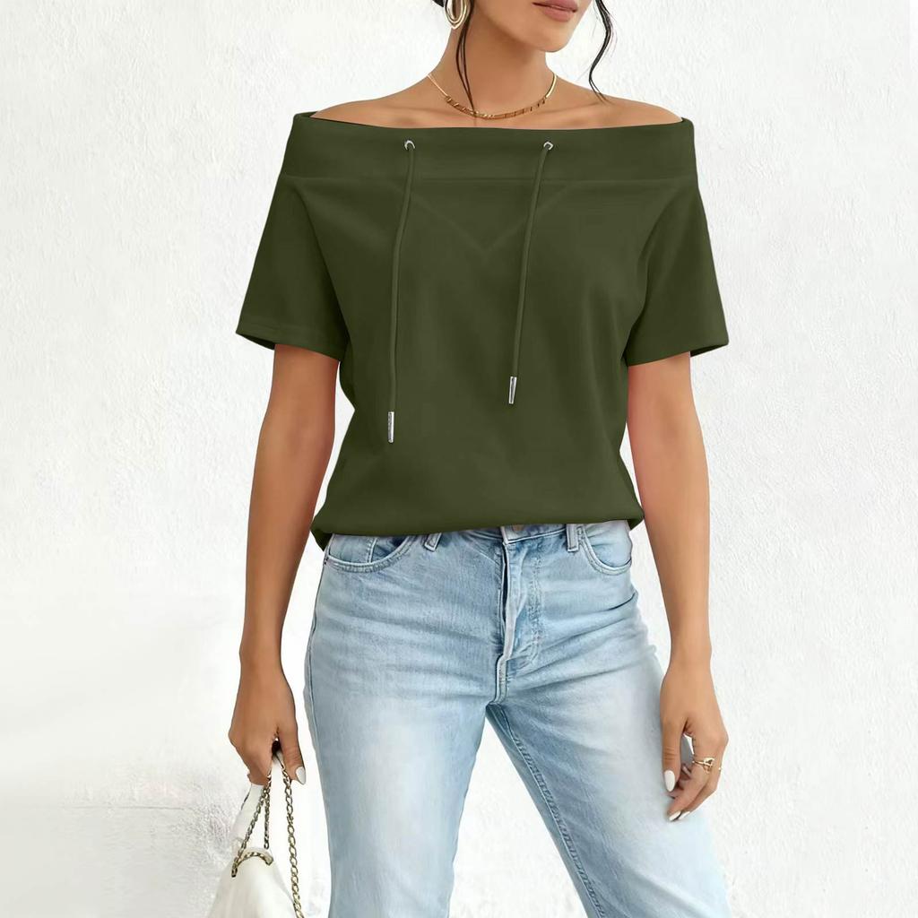 Women's Off Shoulder Neck Sweatshirt Loose Fit Casual Pullover Top