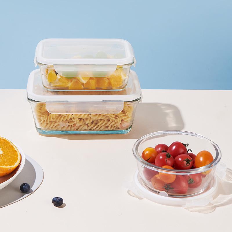 Longshida Borosilicate Glass Bento Box with Compartments – Airtight and Fresh-Keeping for Meals and Fruit.