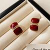 Geometric Green Retro Korean Square Earrings for Women