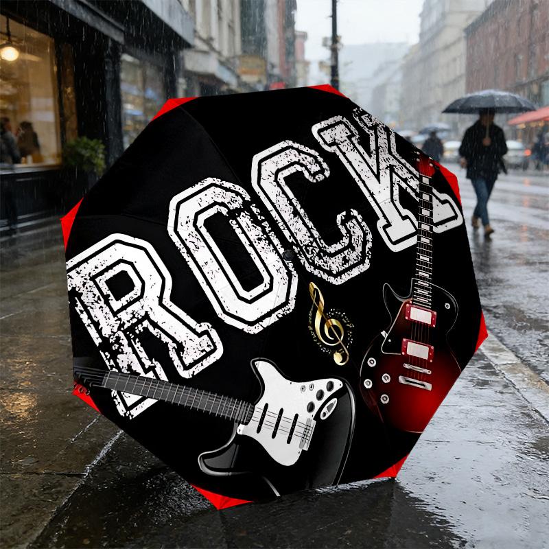 Rock Music 8 Ribs 3Fold Black Glue Uv Protection Umbrella Sun Protection Rainproof Compact Folding Umbrella For Travel Daily Use C9241555