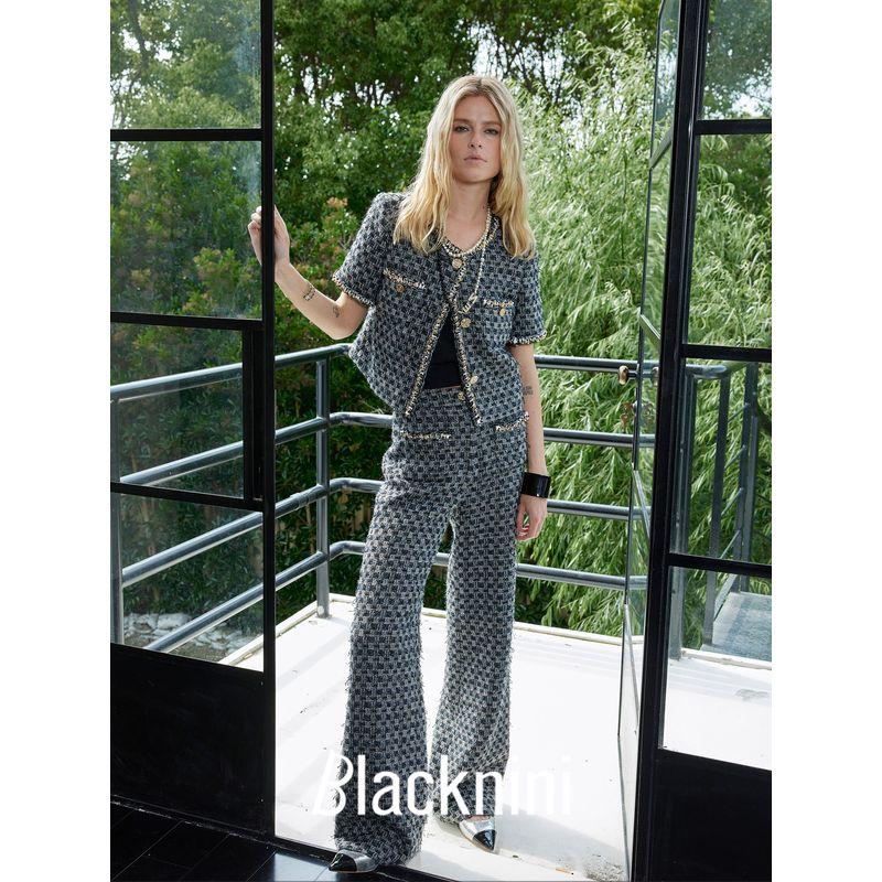 

Blacknini Инь Вафля/ Набор Кубик Сахара Британская Ткань Линтон Клетчатый Твид Верхняя Одежда Black gray Suit (Outwear + pants) S