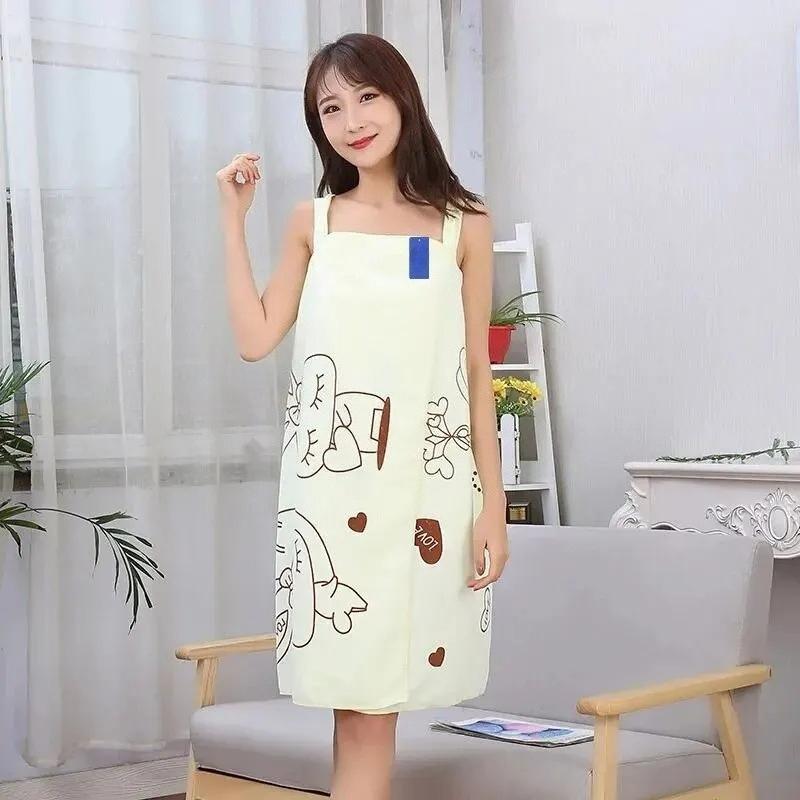 Wearable Bath Towel Love Rabbit Design, Thickened Absorbent Bath Skirt for Women, Adjustable Chest Wrap Towel for Sauna, Soft